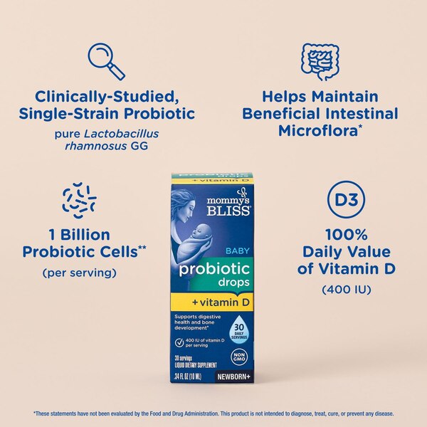 Mommy's Bliss Probiotic Drops + Vitamin D, 0.34 FL OZ
