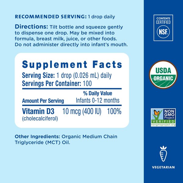 Mommy's Bliss Organic Baby Vitamin D Drops, 0.11 FL OZ