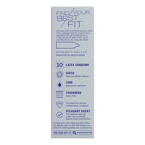 Durex Air Condoms, Extra Thin, Transparent Natural Rubber Latex Condoms