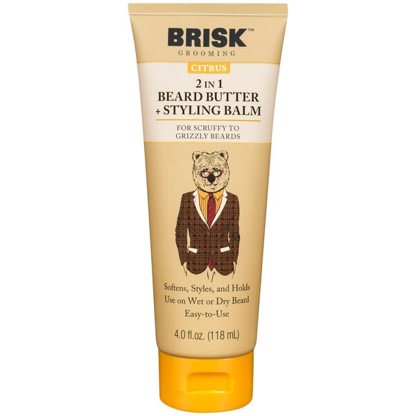 Brisk Grooming 2-in-1 Beard Butter & Styling Balm, Citrus, 4 OZ