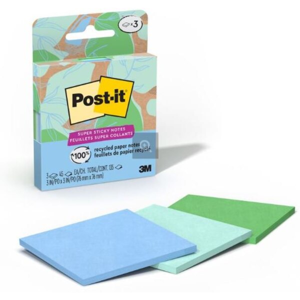 Post-It Super Sticky Greener Notes, Oasis Colors, 3 ct