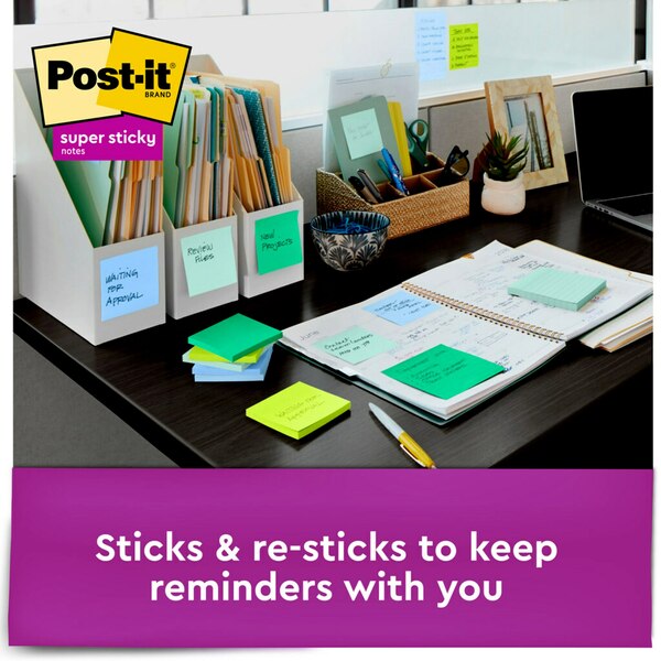 Post-It Super Sticky Greener Notes, Oasis Colors, 3 ct