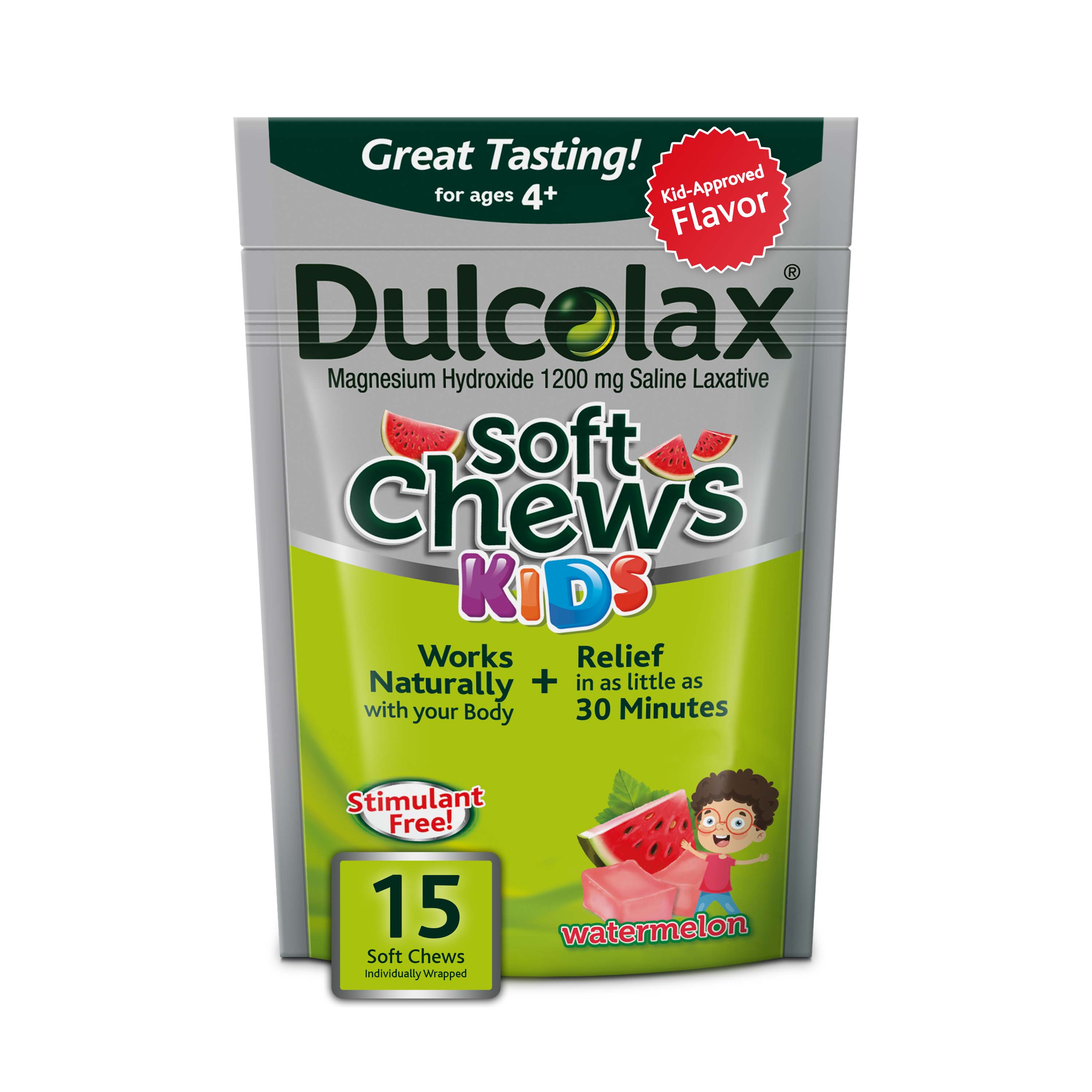Dulcolax Kids Soft Chews - Laxante salino, sabor Watermelon, 15 u.