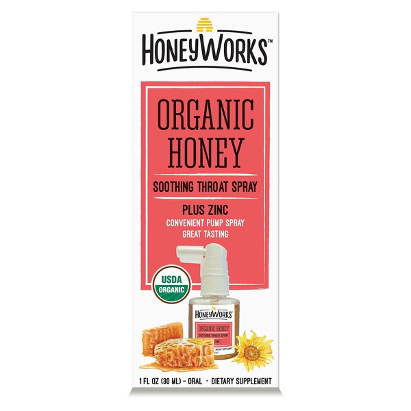 HoneyWorks Organic Honey Soothing Throat Spray with Zinc, 1 OZ