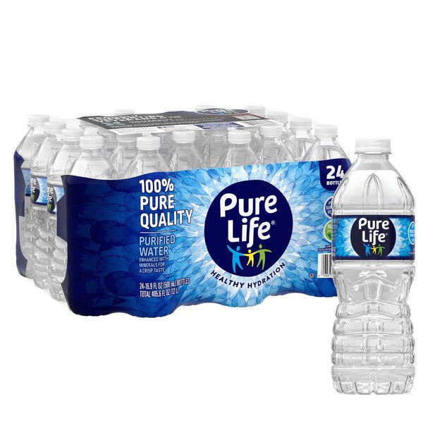 Pure Life, Purified Water, 16.9 Fl Oz / 500 mL, Plastic Bottled Water (24 Pack)