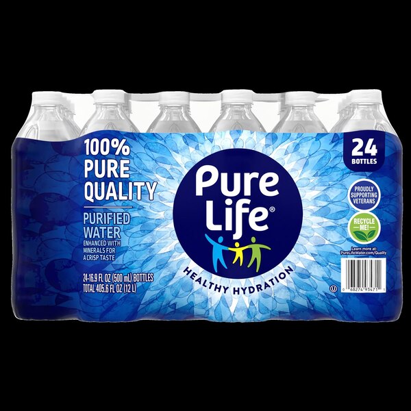 Pure Life, Purified Water, 16.9 Fl Oz / 500 mL, Plastic Bottled Water (24 Pack)