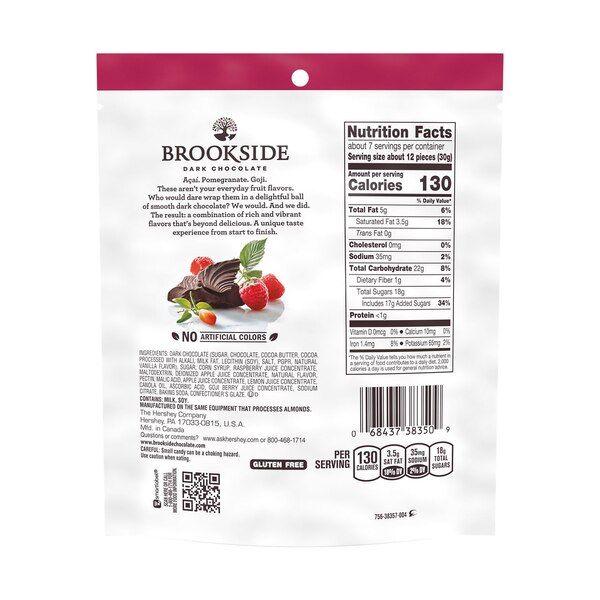 Brookside Dark Chocolate, Goji and Raspberry Flavored Snacking Chocolate, 7 oz