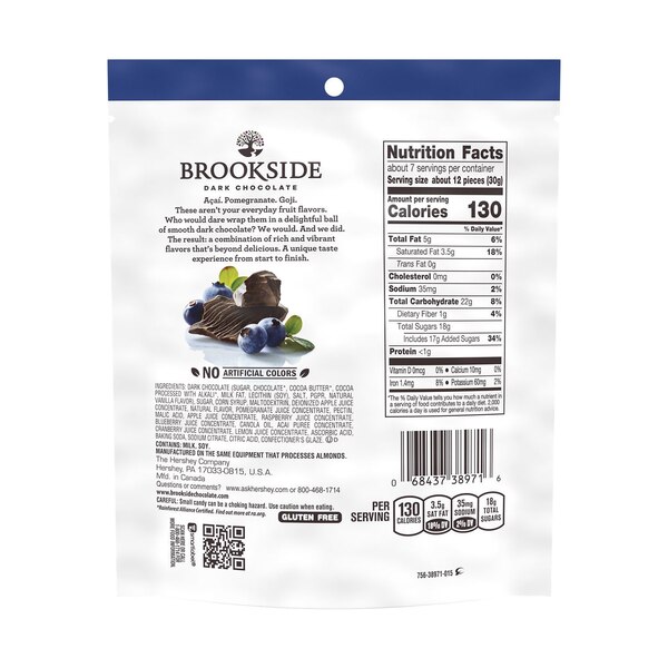 Brookside Dark Chocolate, Acai and Blueberry Flavored Snacking Chocolate Bag, 7 oz