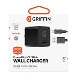 Griffin PowerBlock Universal USB-A 12W Wall Charger with USB-A to Micro-USB Cable - Black. Lifetime Warranty., thumbnail image
