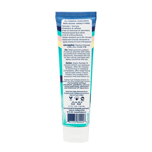 Pacifica Sun + Skincare Mineral Face Shade Coconut Probiotic SPF 30, 1.7 OZ
