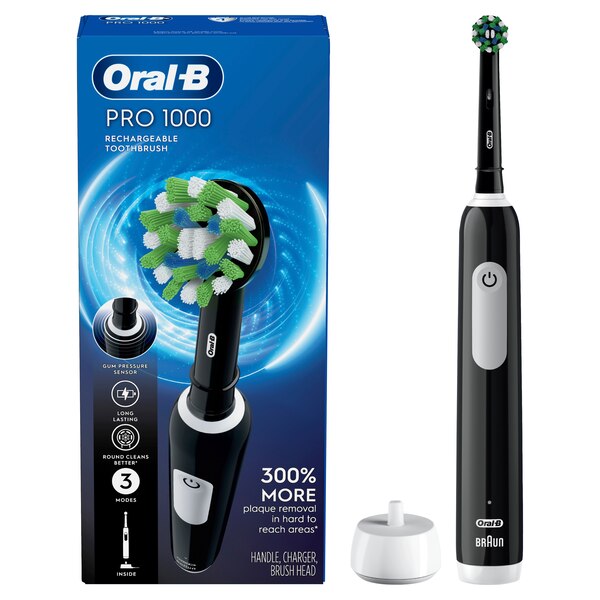 Oral-B Pro 1000 Rechargeable Electric Toothbrush with CrossAction Brush Head, Black