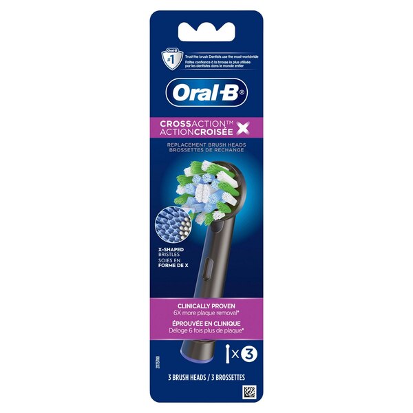 Oral-B CrossAction Electric Toothbrush Replacement Brush Head Refills, Black, 3/Pack