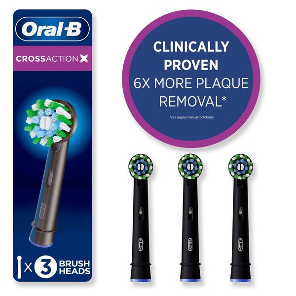 Oral-B CrossAction Electric Toothbrush Replacement Brush Head Refills, Black, 3/Pack