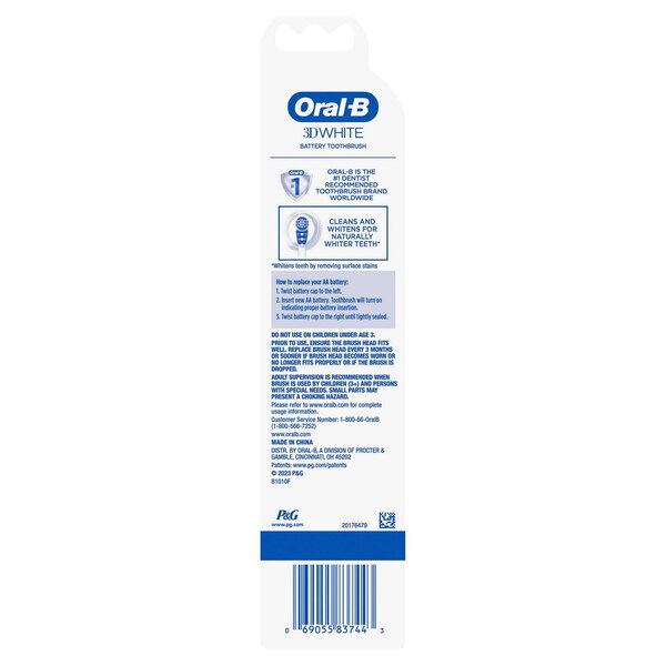 Oral-B 3D White Battery Powered Toothbrush, Color May Vary
