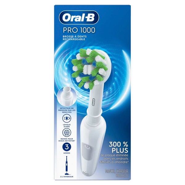 Oral-B Pro 1000 Rechargeable Electric Toothbrush with CrossAction Brush Head, White