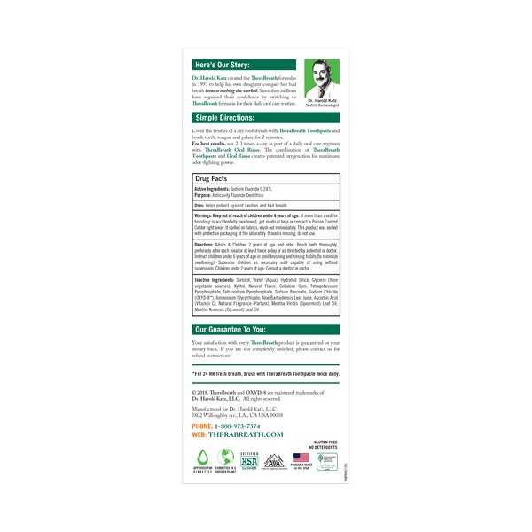 TheraBreath Fresh Breath Anticavity Toothpaste with Soothing Aloe Vera, Mild Mint, 4 OZ