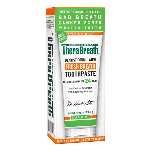 TheraBreath Fresh Breath Anticavity Toothpaste with Soothing Aloe Vera, Mild Mint, 4 OZ