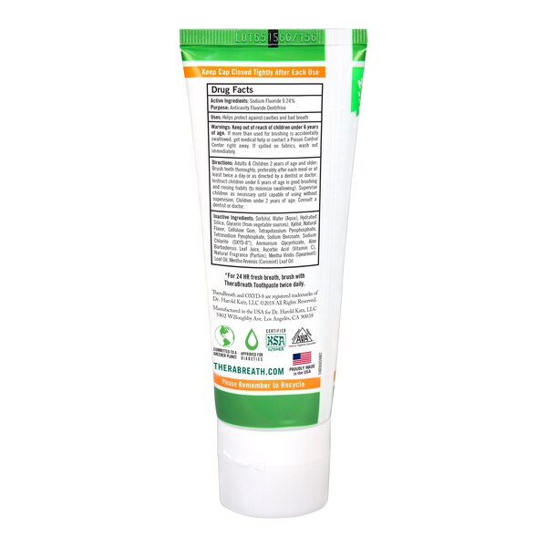 TheraBreath Fresh Breath Anticavity Toothpaste with Soothing Aloe Vera, Mild Mint, 4 OZ