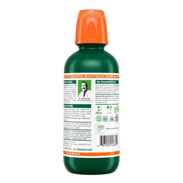 TheraBreath Fresh Breath Oral Rinse, Alcohol-Free, Rainforest Mint, 16 OZ
