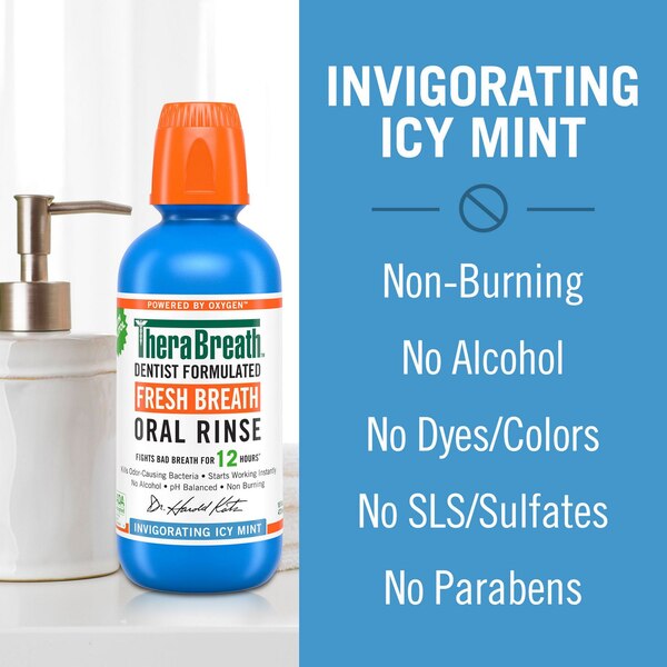 TheraBreath 24-Hour Fresh Breath Oral Rinse, Invigorating Icy Mint, 16 OZ