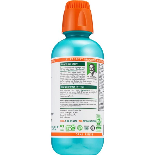 Therabreath Plaque Control Pre-Brush Oral Rinse, Refreshing Mint, 16 OZ