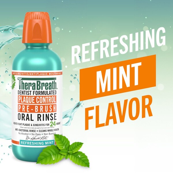 Therabreath Plaque Control Pre-Brush Oral Rinse, Refreshing Mint, 16 OZ