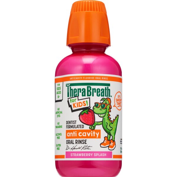 Therabreath Kids Anti Cavity Fluoride Oral Rinse, Strawberry Splash, 10 OZ
