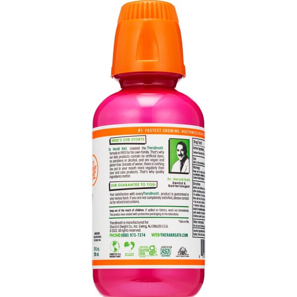 Therabreath Kids Anti Cavity Fluoride Oral Rinse, Strawberry Splash, 10 OZ