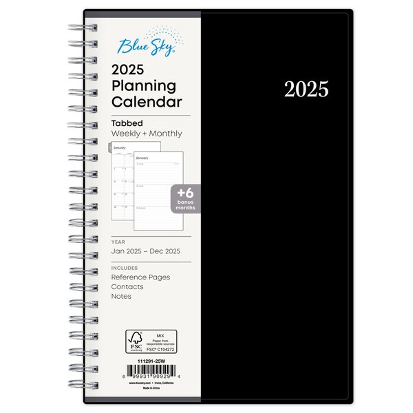 Blue Sky 2025 Planning Calendar, Black, Monthly