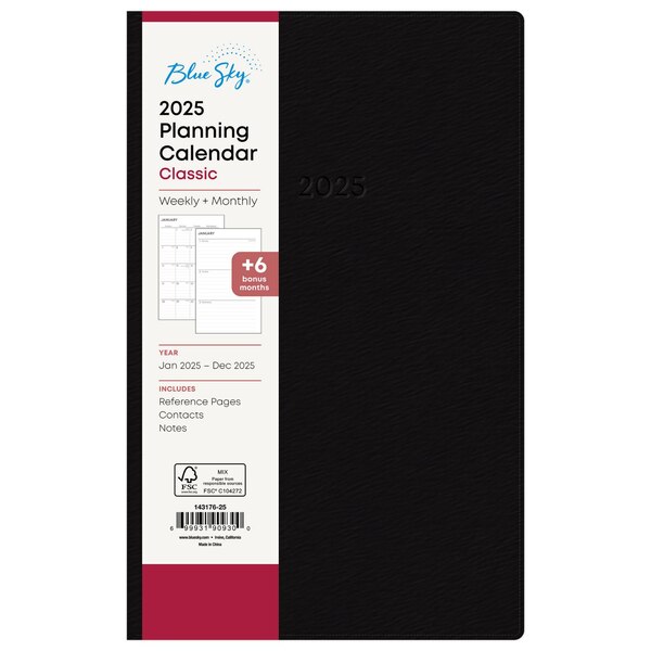 Blue Sky 2025 Planning Calendar, Black Faux Leather, Weekly & Monthly