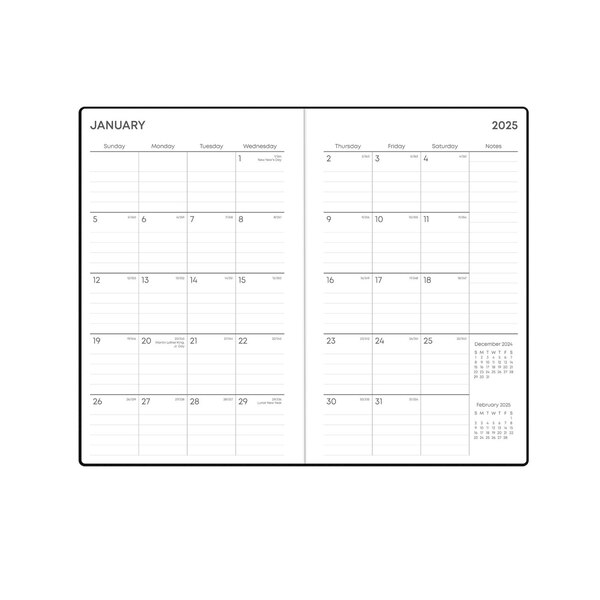 Blue Sky 2025 Planning Calendar, Black Faux Leather, Weekly & Monthly