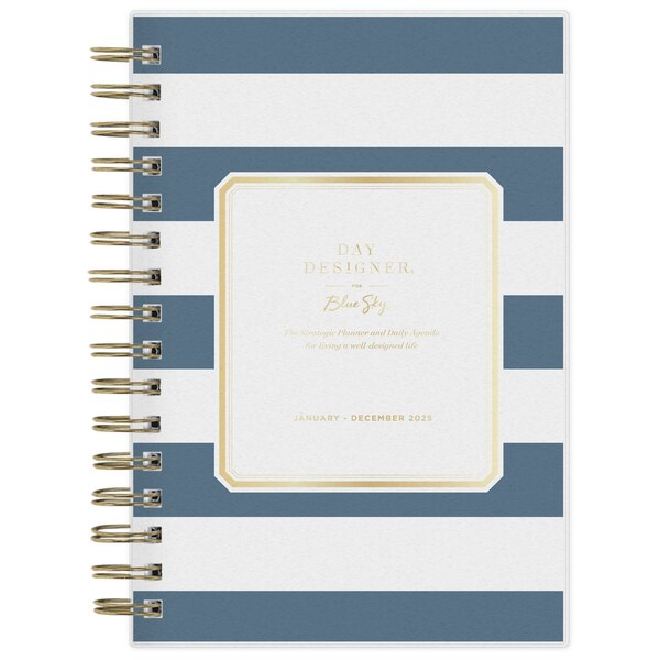 Blue Sky 2025 Planning Calendar, Day Designer Navy Blue Stripe, Daily & Monthly