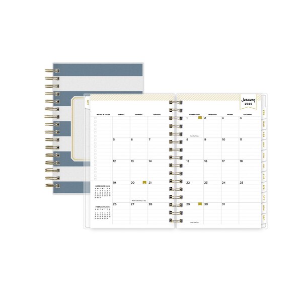 Blue Sky 2025 Planning Calendar, Day Designer Navy Blue Stripe, Daily & Monthly
