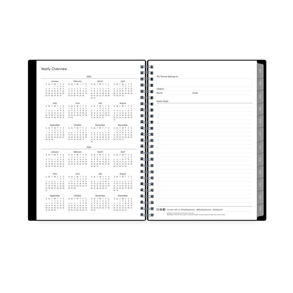 Blue Sky 2025 Planning Calendar Notes, Black, Weekly & Monthly
