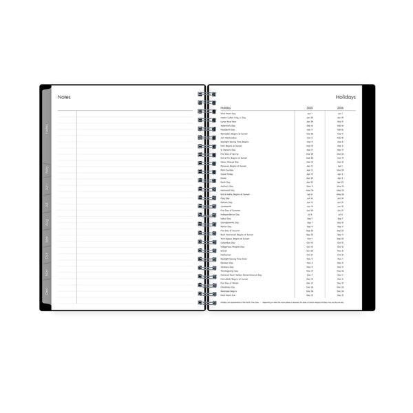 Blue Sky 2025 Planning Calendar Notes, Black, Weekly & Monthly