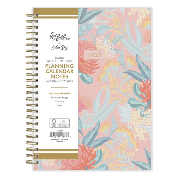 Blue Sky 2025 Planning Calendar Notes, Fox & Fallow Wildflowers 3, Weekly & Monthly