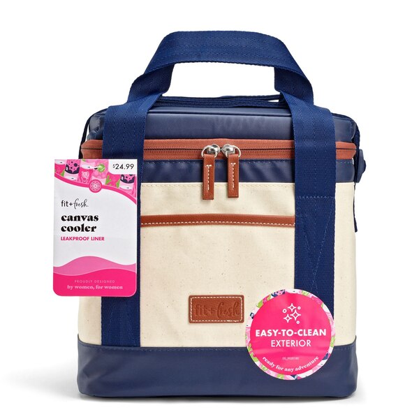 Fit & Fresh 12-can Canvas Cooler, Natural & Navy