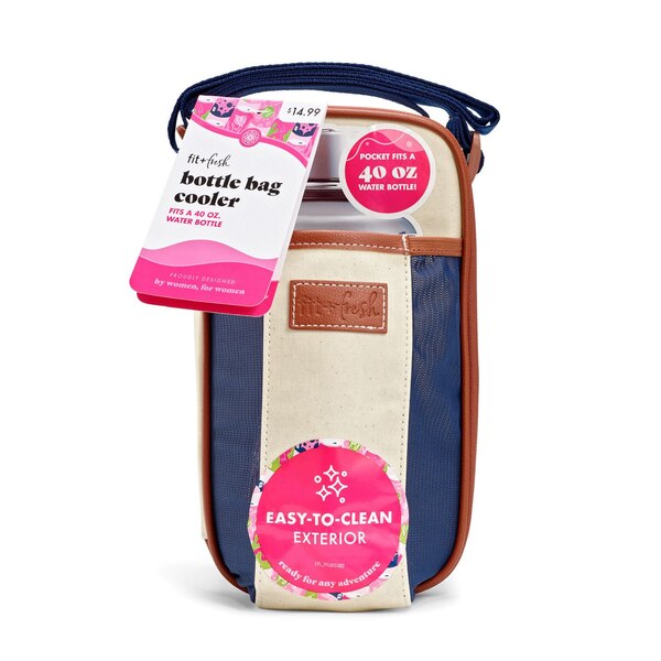 Fit & Fresh 40-ounce Bottle Bag Cooler, Navy & Natural