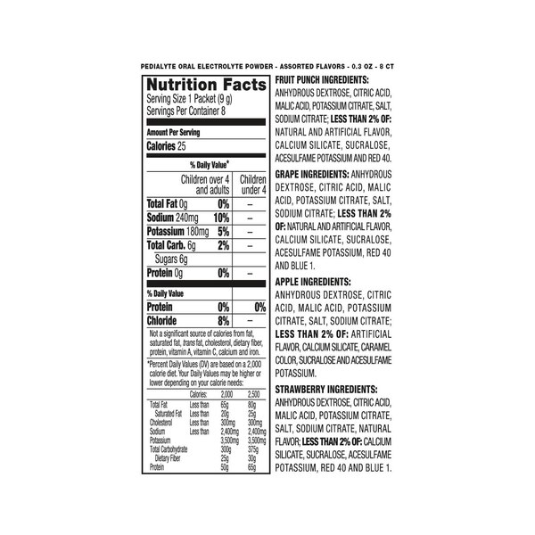 Pedialyte Electrolyte Powder Packets, Variety Pack, 8 Single-Serving Packets