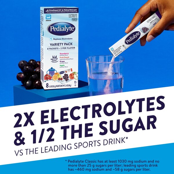 Pedialyte Electrolyte Powder Packets, Variety Pack, 8 Single-Serving Packets