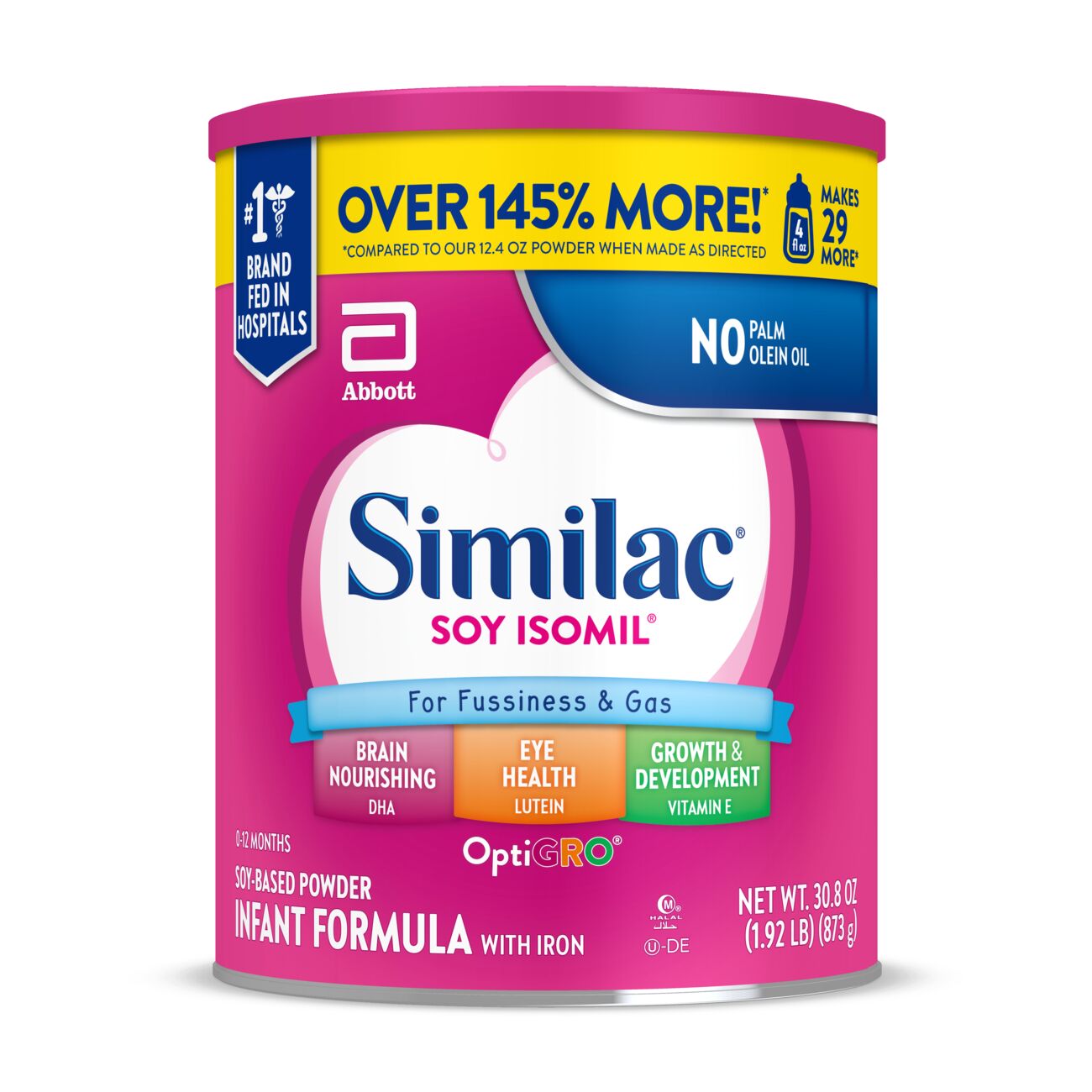 Similac Soy Isomil For Fussiness and Gas Infant Formula with Iron Powder 30.8 oz, 1CT