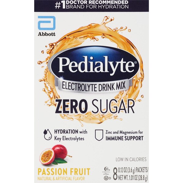 Pedialyte, Zero Sugar Electrolyte Powder, Passionfruit, 8 ct, 0.12 oz