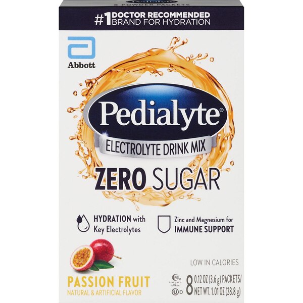 Pedialyte, Zero Sugar Electrolyte Powder, Passionfruit, 8 ct, 0.12 oz