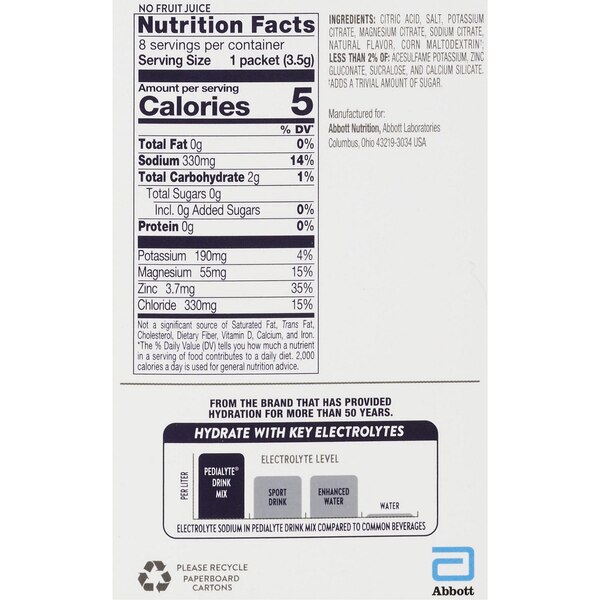 Pedialyte, Zero Sugar Electrolyte Powder, Passionfruit, 8 ct, 0.12 oz