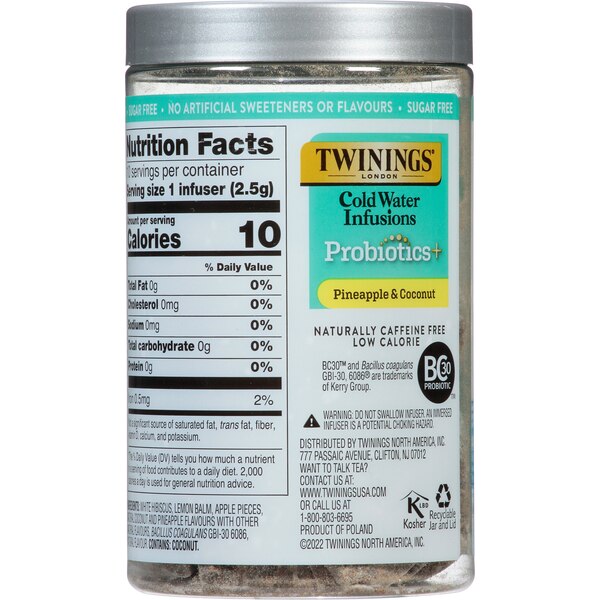 Twinings Superblends Probiotics+ Pineapple & Coconut Flavoured Infusers, 10 CT
