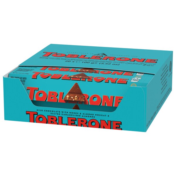 Toblerone, Milk Chocolate Bar with Salted Caramelized Almonds and Honey and Almond Nougat Bars, 3.52 oz