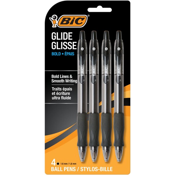 BIC Velocity Bold Retractable Ball Pen, Bold Point (1.6mm), Black, 4 ct