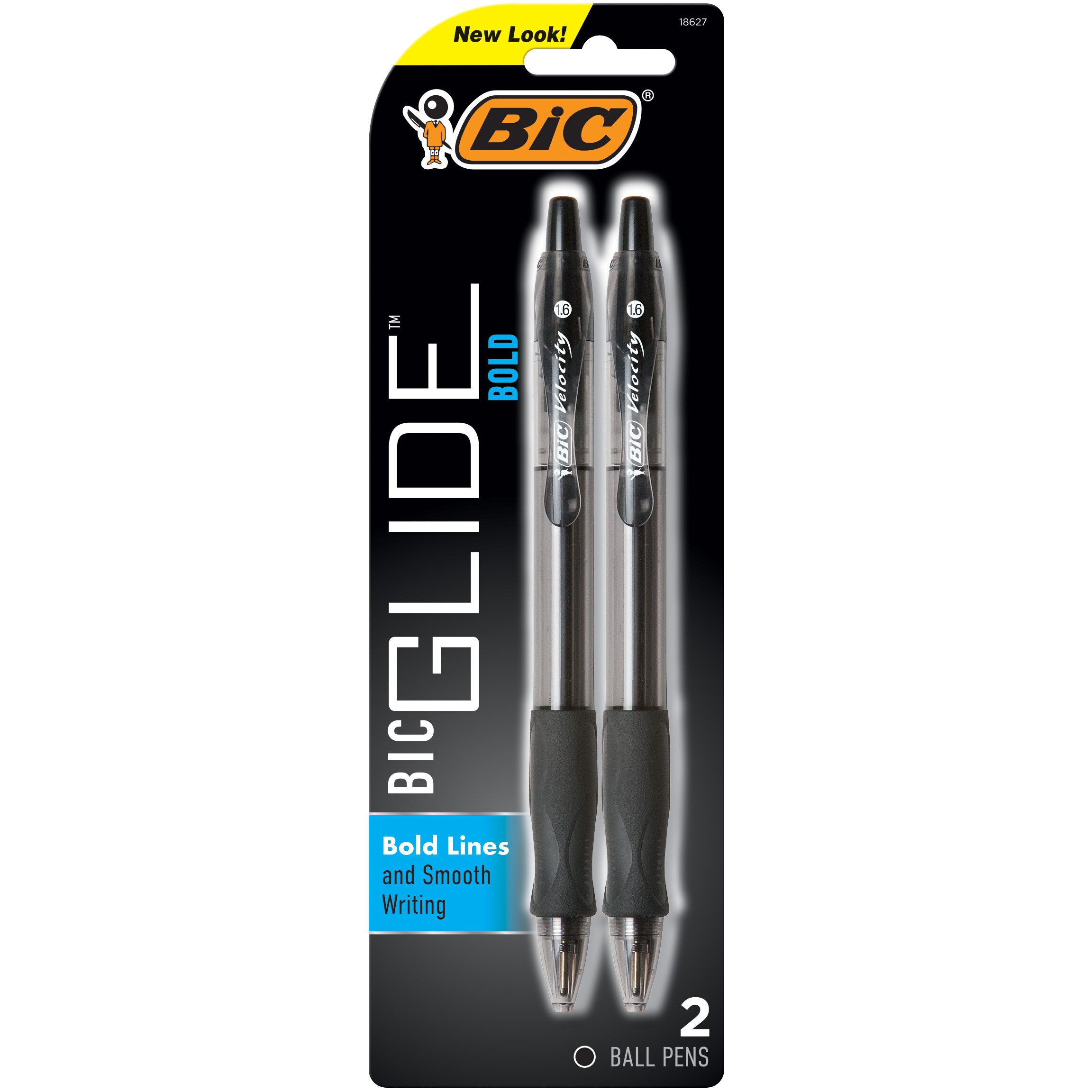 BIC Glide Bold Retractable Ballpoint Pens, 1.6mm Point, Black, 2-Pack