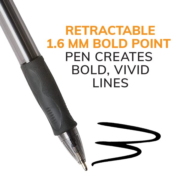 BIC Glide Bold Retractable Ballpoint Pens, 1.6mm Point, Black, 2 ct