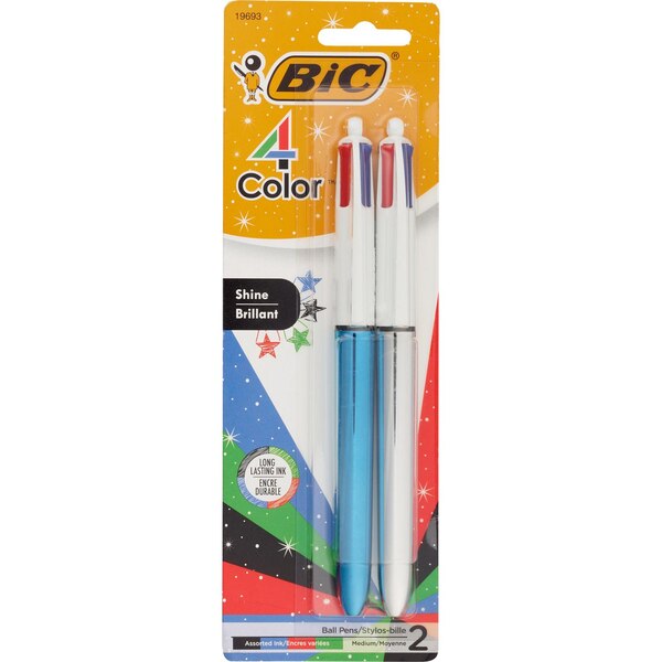 BIC 4-Color Shine Retractable Ball Pen, Medium Point (1.0mm), 2 ct